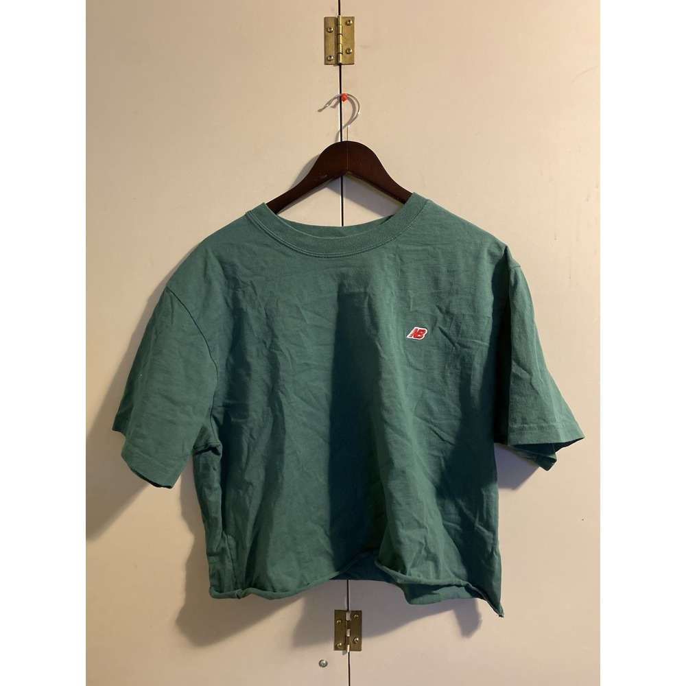 Vintage New Balance Crop Top Tee Womens XL Green Made In USA 90s Boxy T-Shirt